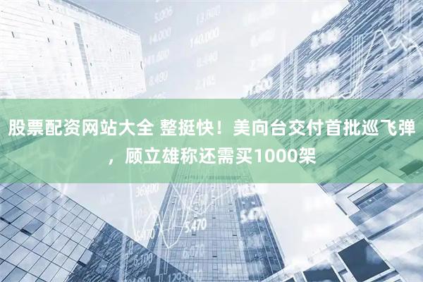 股票配资网站大全 整挺快！美向台交付首批巡飞弹，顾立雄称还需买1000架